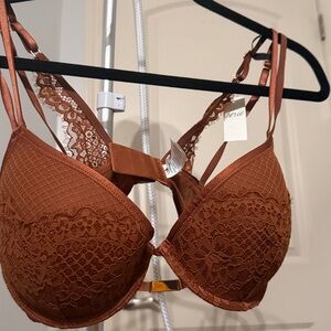 Aerie Lace Brown Bra with Strappy Design